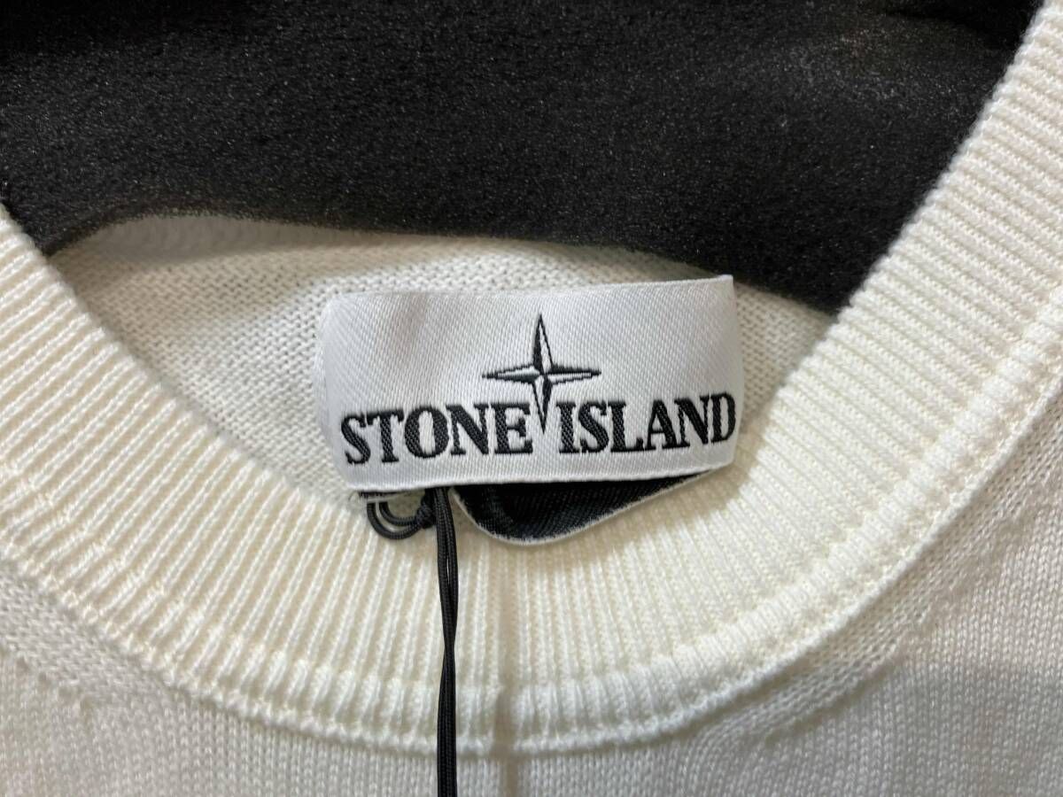 【美品】STONE  ホワイト　薄手　春　コットンニット L 20ss STONE ISLAND knit 薄手ニットセーター Lサイズ ホワイト