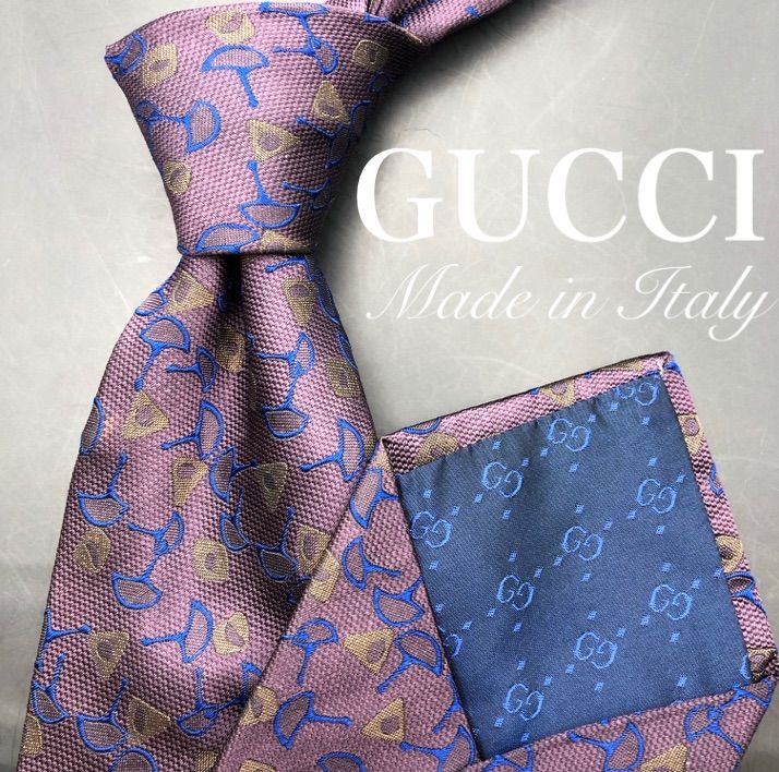 GUCCI グッチ ネクタイ パープル 紺色 ブラウン 幾何学 総柄 フォーマル