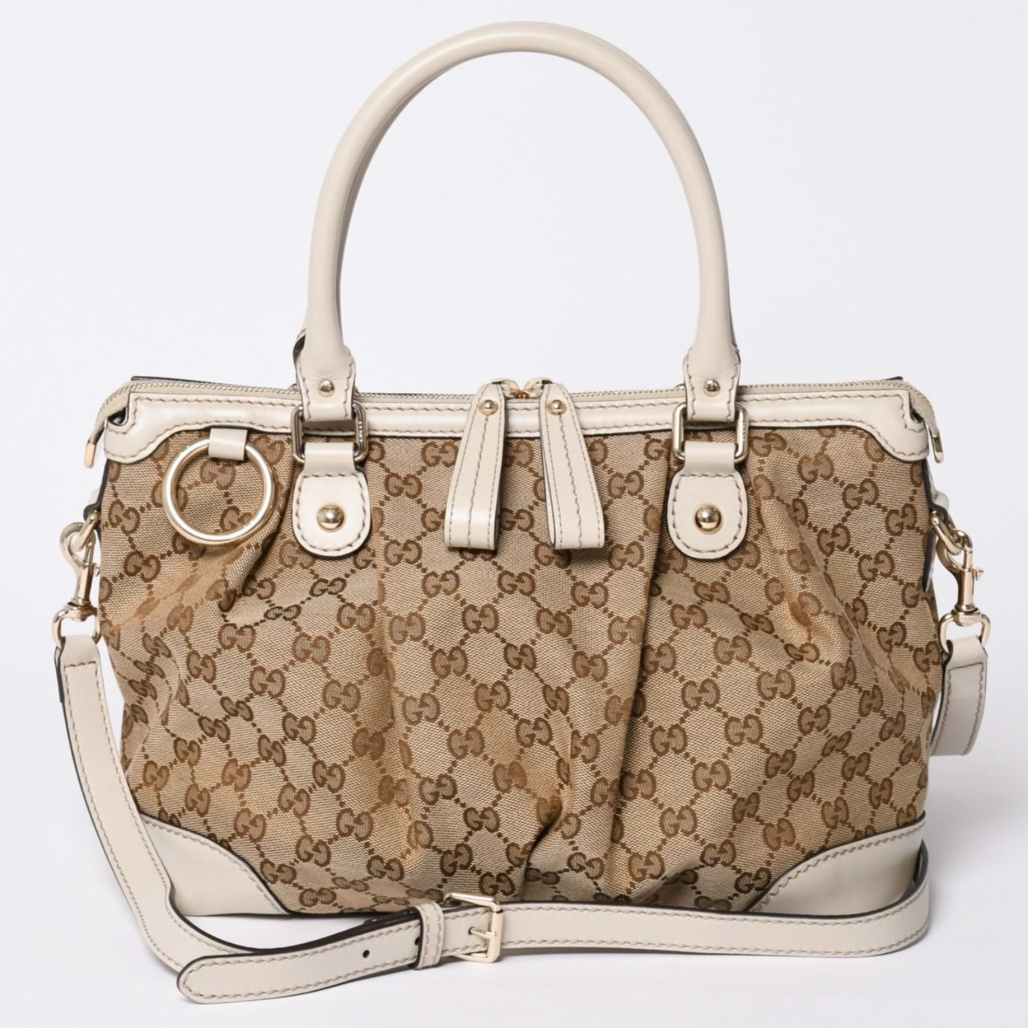 GUCCI グッチ スーキー ハンドバッグ ショルダーバッグ 2way 247902 GGキャンバス レザー ベージュ ゴールド金具 美品 中古 4a002053