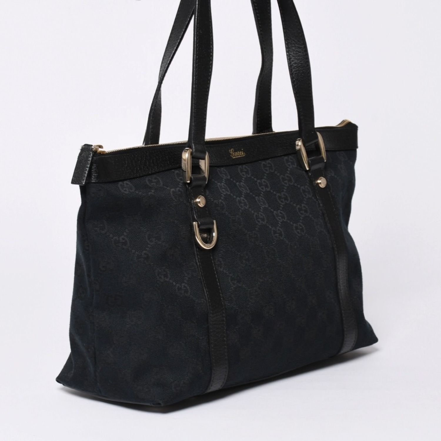 極美品 GUCCI グッチ アビーラインGGキャンバストートバッグ ブラック
