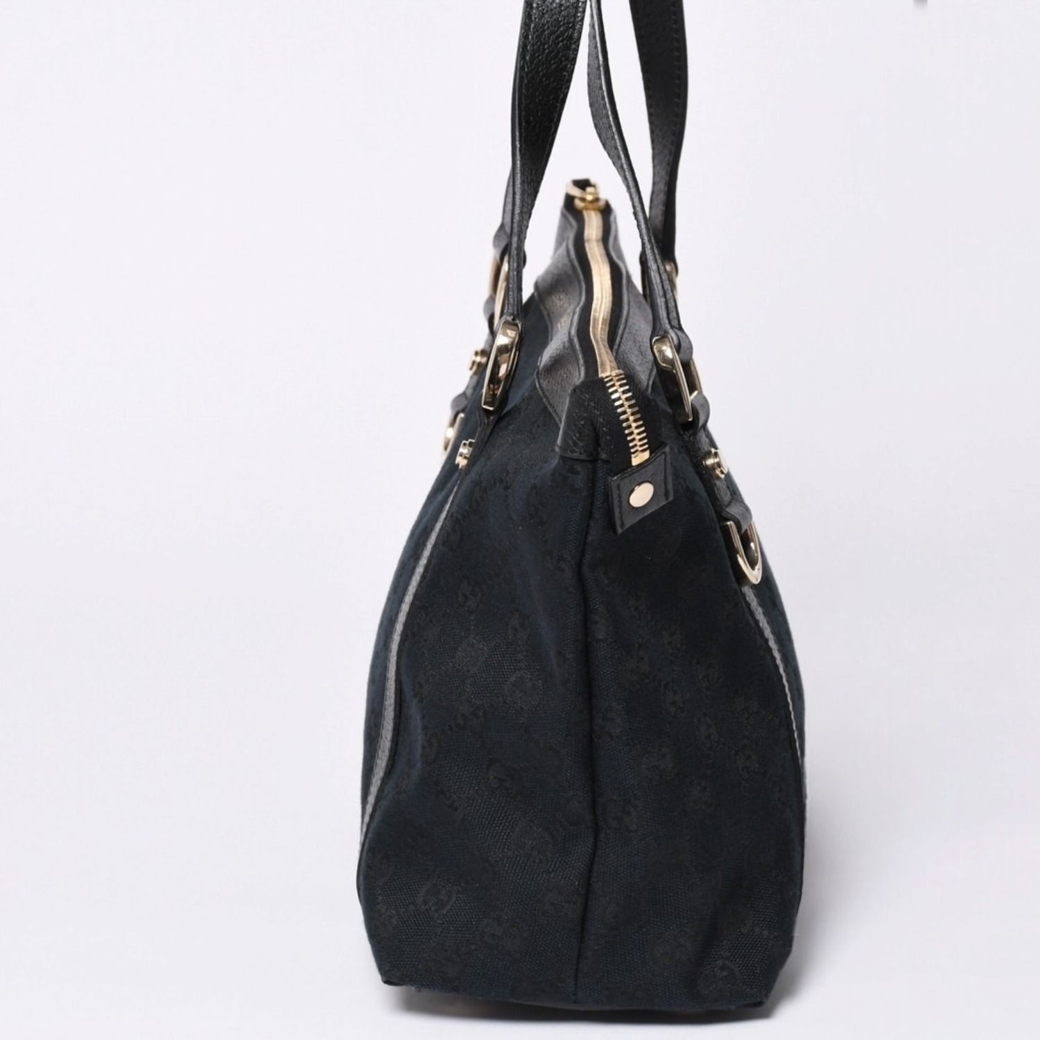 極美品 GUCCI グッチ アビーラインGGキャンバストートバッグ ブラック