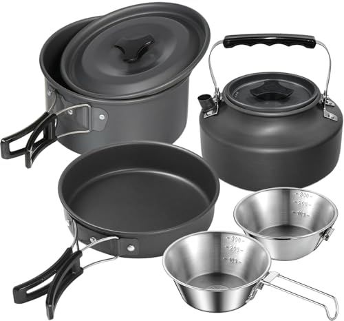 SANCANYI アルミ クッカーセット シェラカップ付き アウトドア鍋 アウトドアケトル キャンプ 鍋 キャンプ用品 調理器具 軽量 コンパクト 収納袋付き 折畳み式kk 159f7b2b