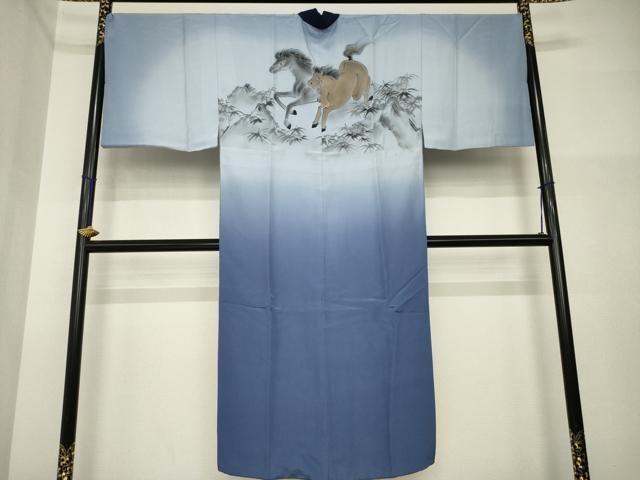 平和屋着物●男性　長襦袢　袷　手描き　馬　暈し染め　正絹　逸品　AABI4529ck