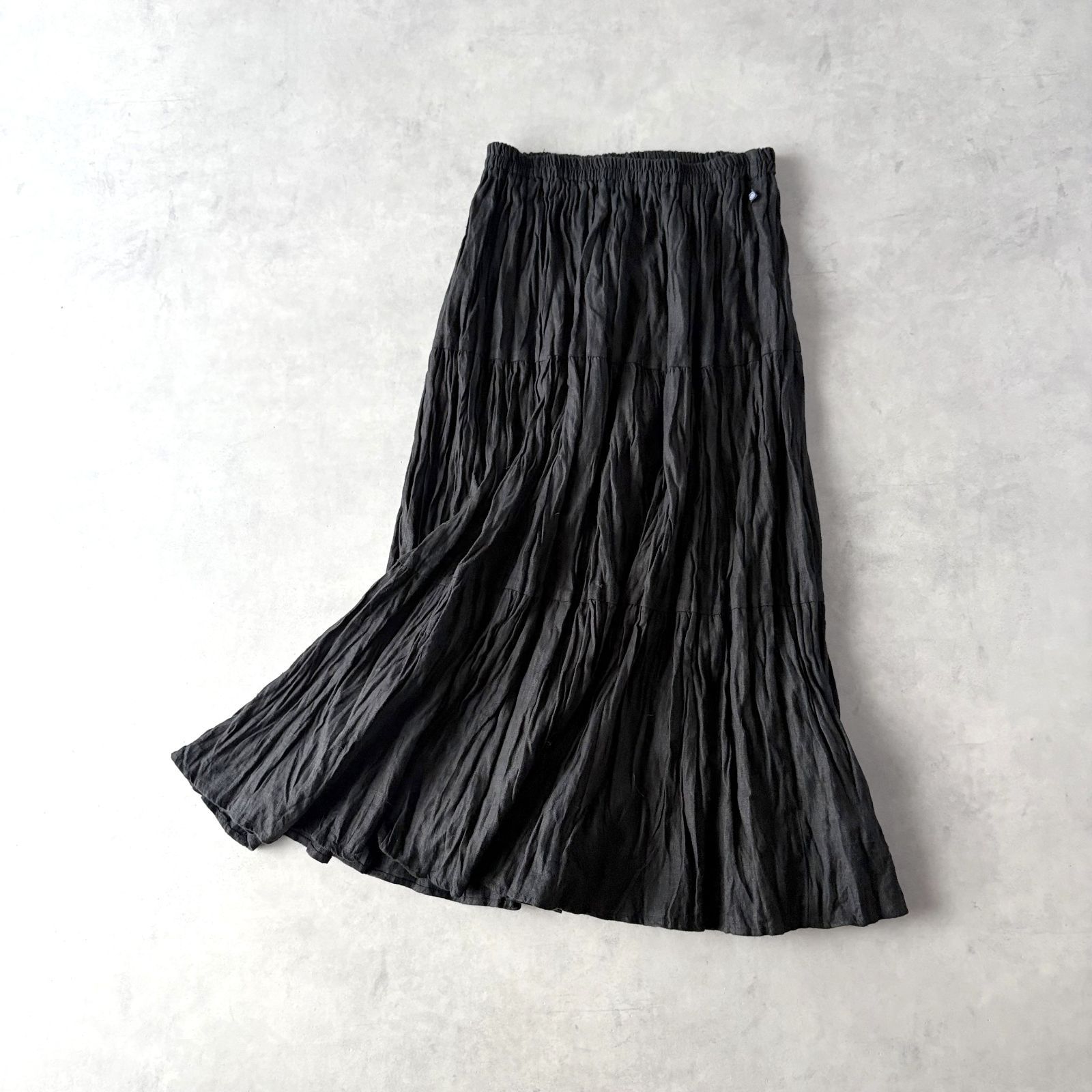 美品 / Rockmount ロックマウント / リネン ソリッド ティアード ロングスカート / US S / イエロー×ブラック / USA製 / 麻 無地 / ボトム
