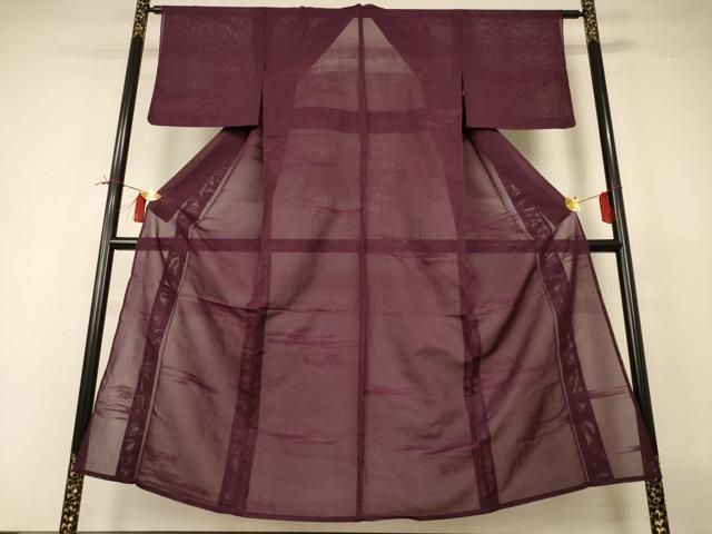 平和屋着物＊夏物　色無地　風景紋紗　黒鳶色　正絹　逸品　AABI0753jd