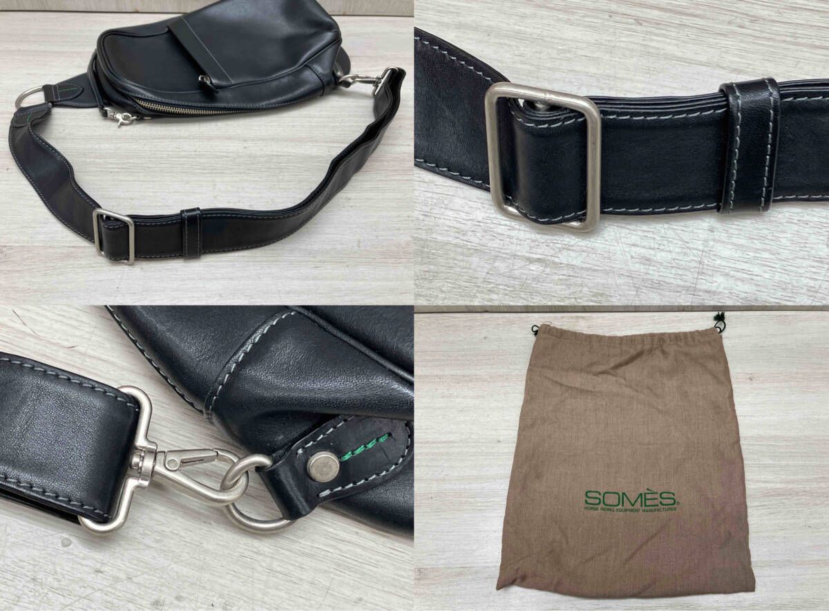 SOMES SADDLE/ソメス サドル ボディバッグ ショルダーバッグ 本革 レザー×メッシュ 日本製 ブラック 保存袋あり