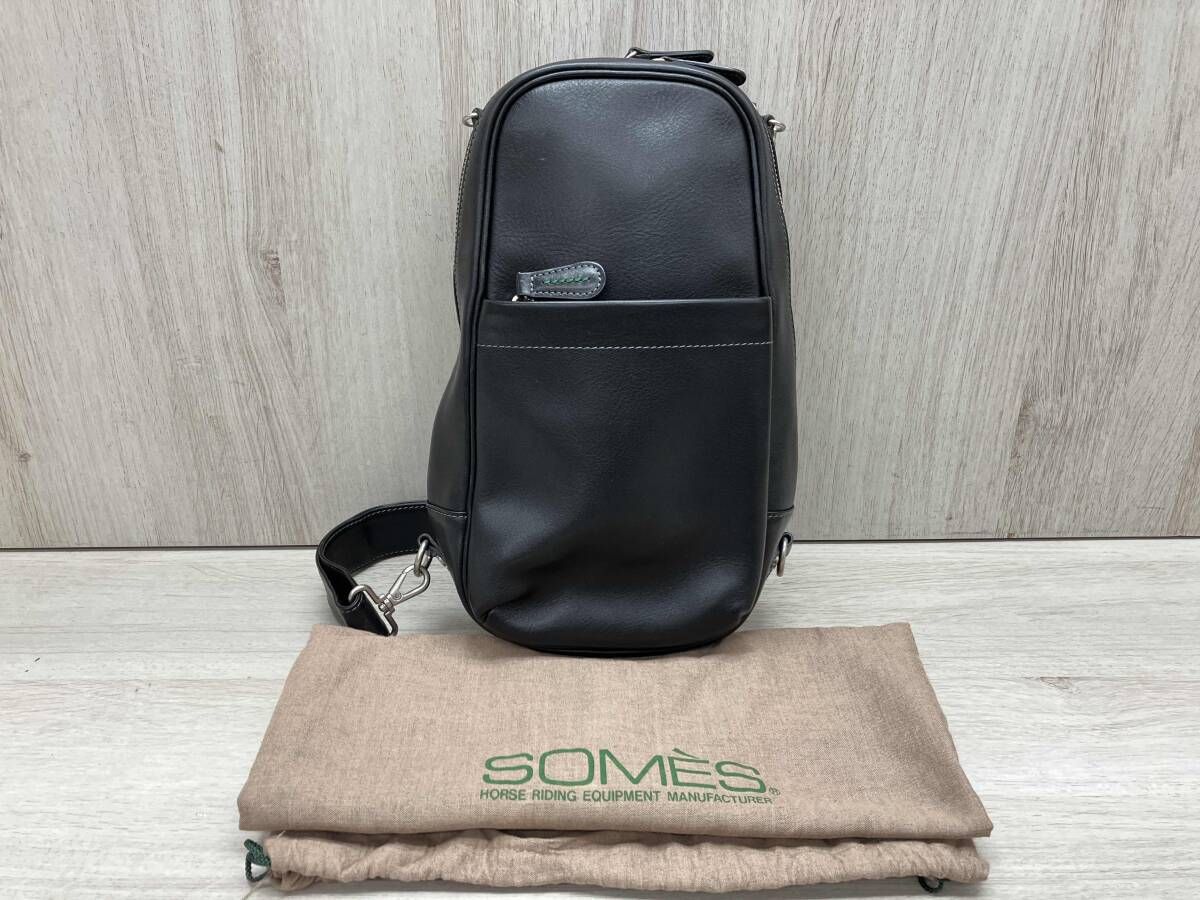 SOMES SADDLE/ソメス サドル ボディバッグ ショルダーバッグ 本革 レザー×メッシュ 日本製 ブラック 保存袋あり