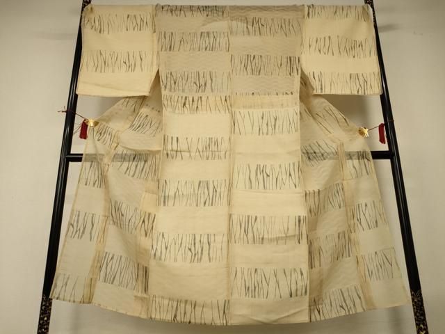 平和屋着物＊夏物　男性　紗紬　幾何学文様　キングサイズ　正絹　逸品　AABI4683jd