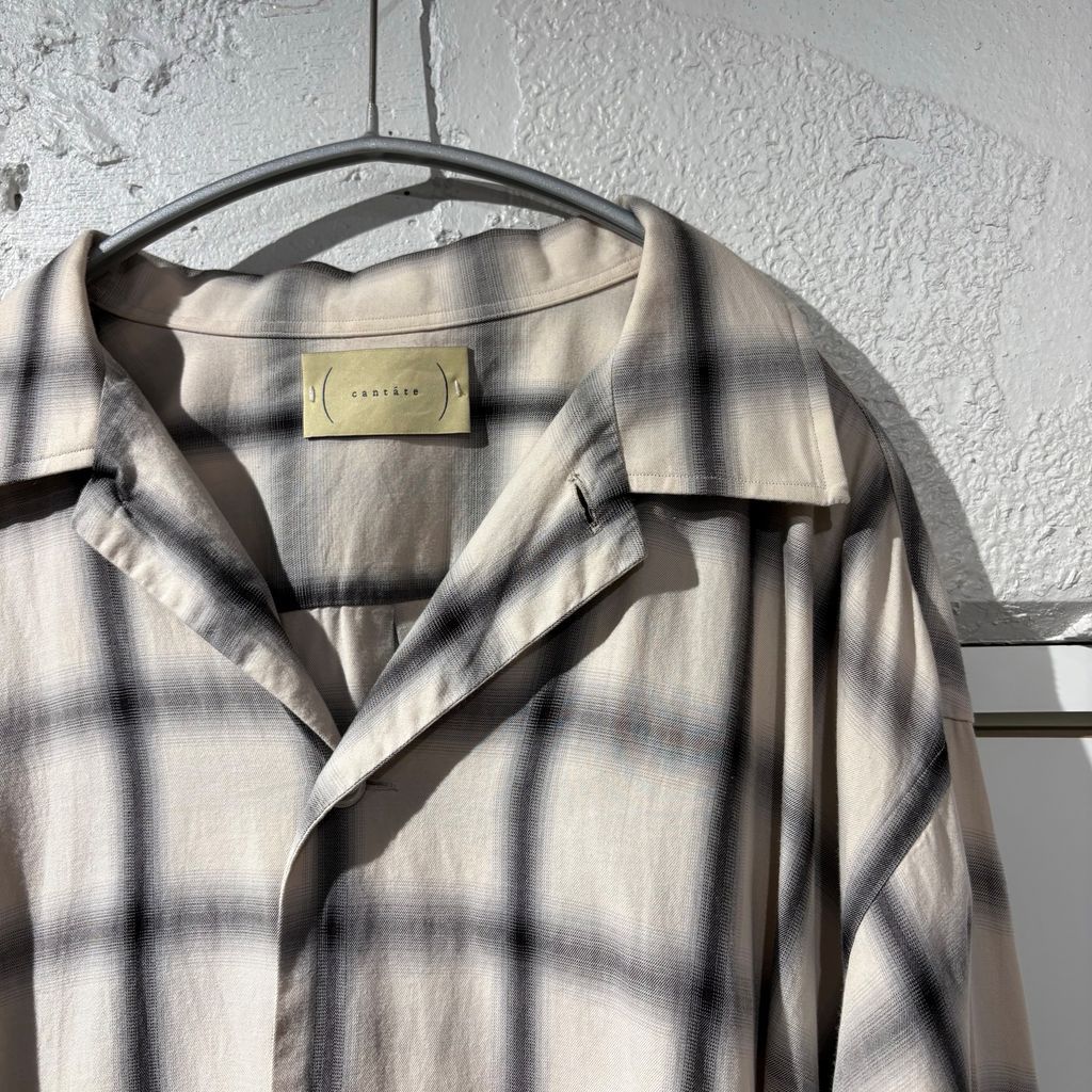 CANTATE カンタータ Ombre Open Collar Shirt オンブレチェック