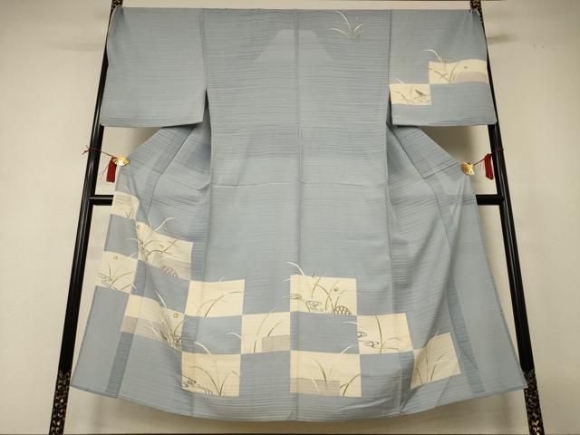 平和屋着物＊夏物　男性　訪問着　絽　友禅　蛍　銀彩　キングサイズ　正絹　逸品　AABI4689jd