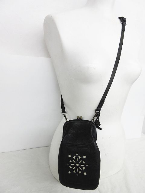 genten ゲンテン 口金スマホショルダー レザー ブラック 黒 LF0001-0514-56