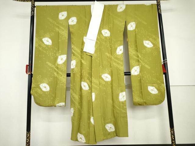 平和屋着物●振袖用長襦袢　無双仕立て　絞り　扇面草花地紋　正絹　逸品　AABI2626cs