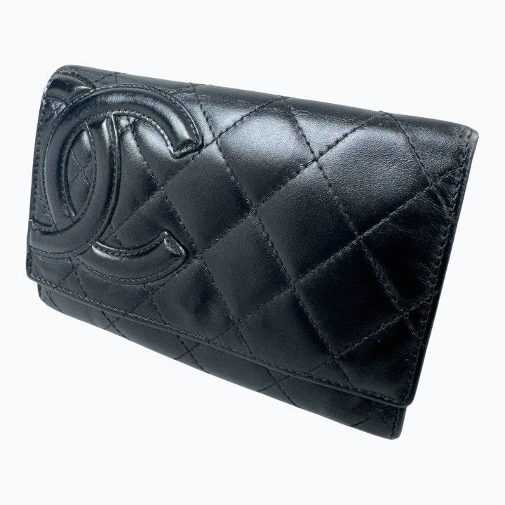 【美品】CHANEL シャネル カンボンライン フラップ ミディアム 長財布 ブラック