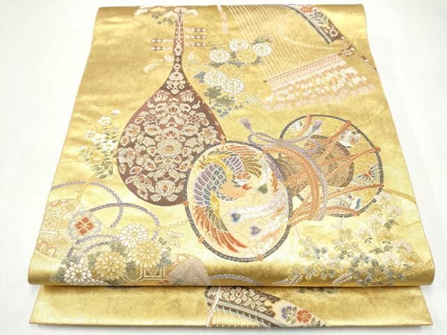 平和屋本店●西陣　長嶋成織物　ながしま帯　六通柄袋帯　天平楽器集　本金箔　瀞金錦　正絹　逸品　CABH5146hy