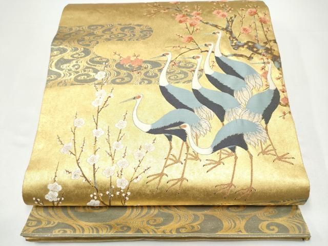 平和屋本店●西陣　長嶋成織物　ながしま帯　六通柄袋帯　唐織　琳派祥鶴図　本金箔　瀞金錦　正絹　逸品　CABH5150hy