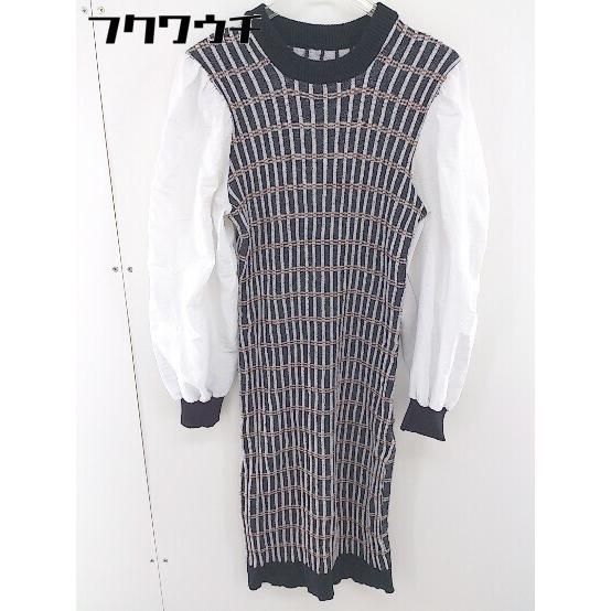 ◇ JUNOAH ジュノア 切り替え 長袖 膝丈 ワンピース サイズL ブラック系 ホワイト レディース 【中古】 【1106020010889】 5,580円