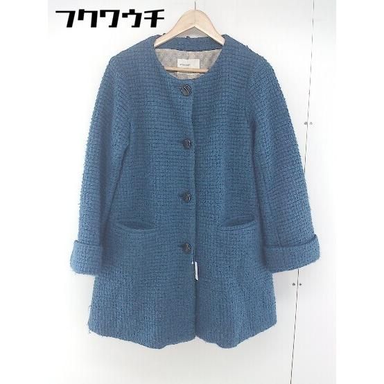 ■ ehka sopo エヘカソポ モヘア混 ノーカラー コート サイズM ブルー系 レディース 【中古】 【1106080012342】