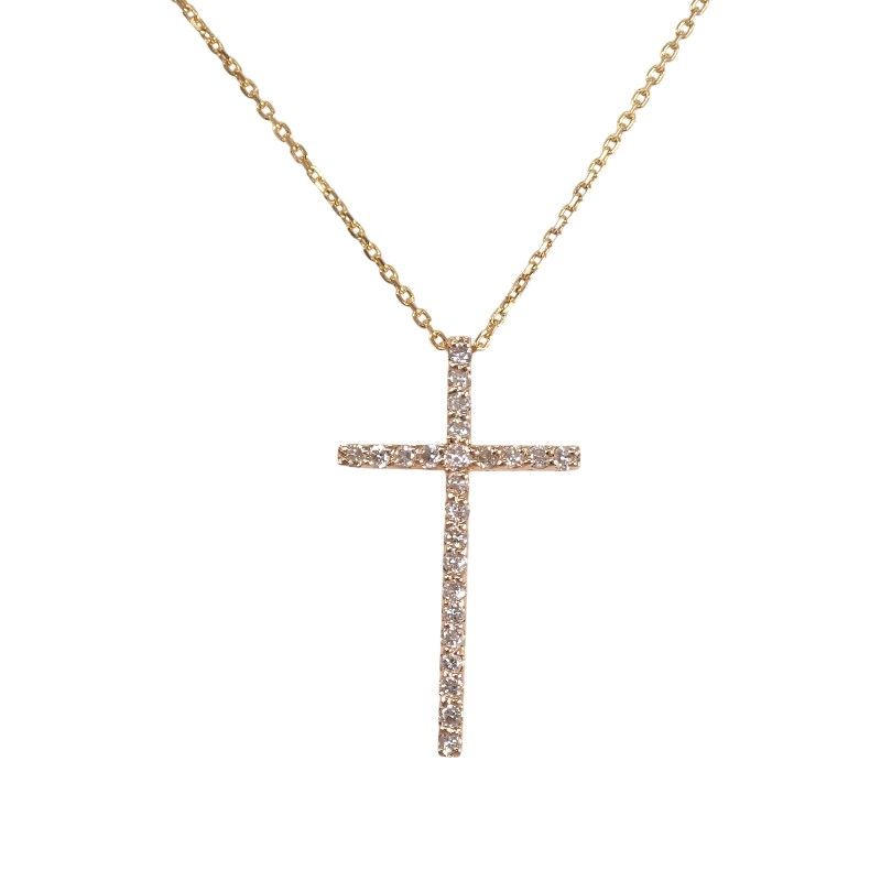 デザインジュエリー クロス 十字架 ネックレス ペンダント 18金 K18イエローゴールド ダイヤモンド レディース【中古】【Aランク】
