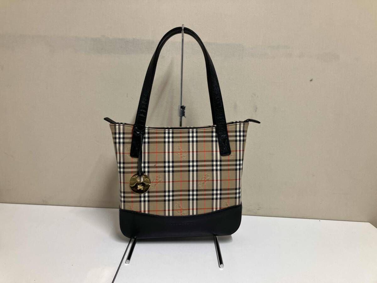 BURBERRY バーバリー ショルダーバッグ ノバチェック キャンバスレザー チャーム付き