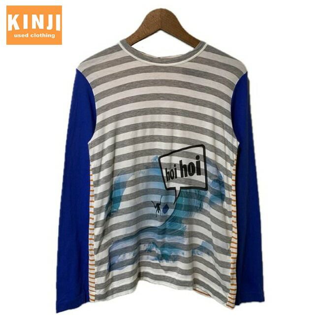 【中古】　tricot COMME des GARCONS　ロンT　長袖　カットソー　トップス　クルーネック　バックフルボタン　ボーダー　切替　プリント　TP-T209　AD2015　日本製　ドメスティック　古着　/2496 6,353円