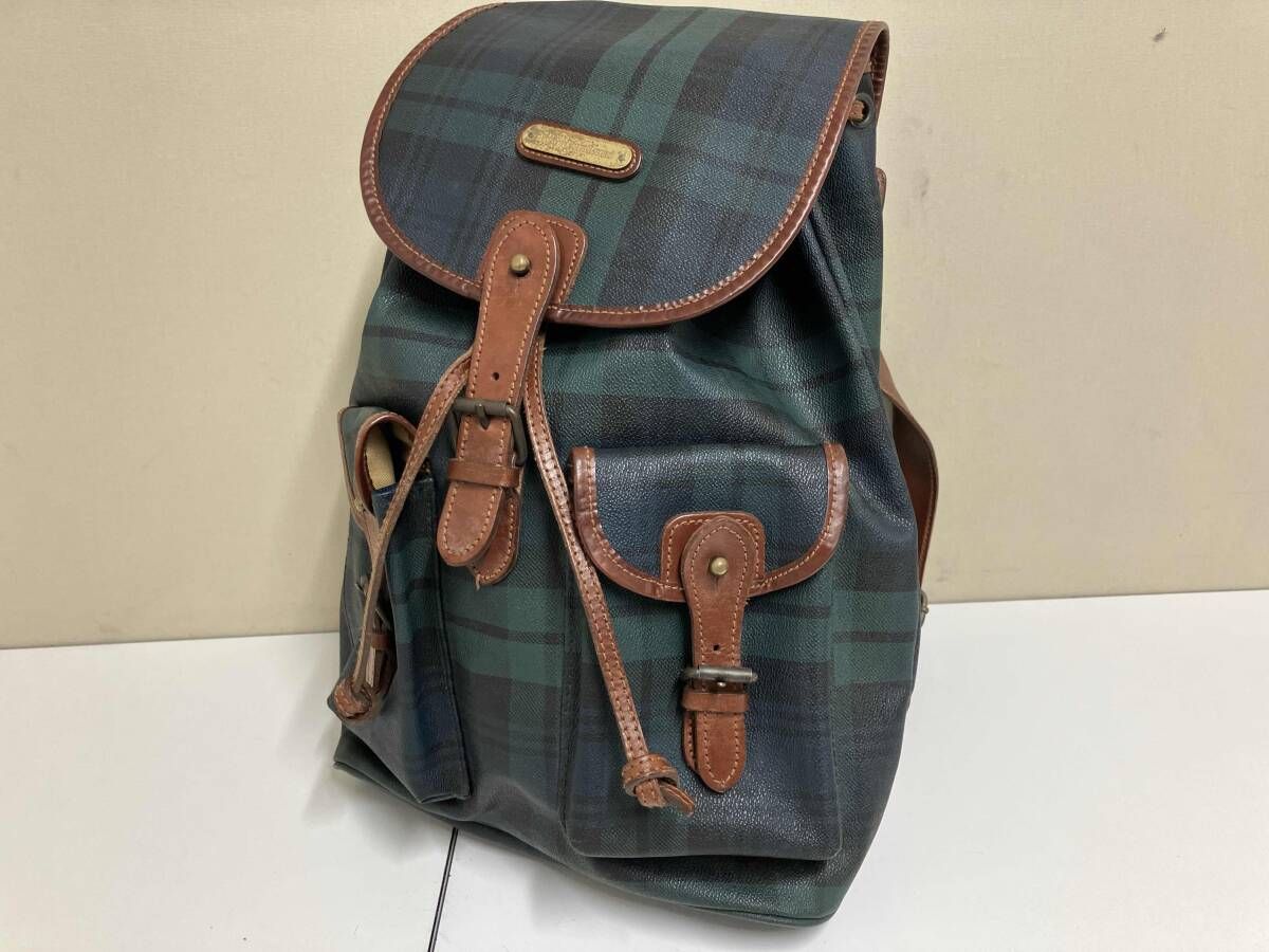 POLO Ralph Lauren ラルフローレン リュック チェック レザーバッグ グリーン