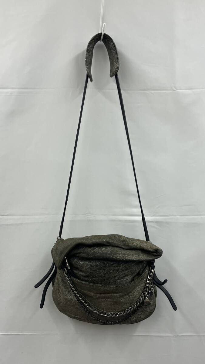 JIMMY CHOO ジミーチュウ Biker バイカー ショルダーバッグ メタリック加工 クラックドレザー シルバー 通年