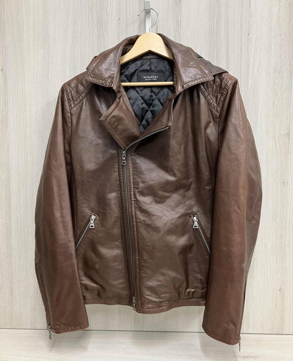 BURBERRY BLACK LABEL ダブルライダースジャケット Lサイズ ブラウン 羊革 BMP50-381-58 バーバリーブラックレーベル