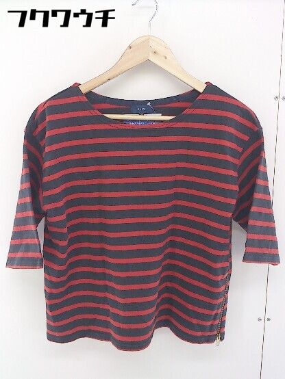 ◇ SHIPS シップス ボーダー 五分袖 Tシャツ カットソー サイズ38 ブラック レッド系 レディース 【1109280000829】