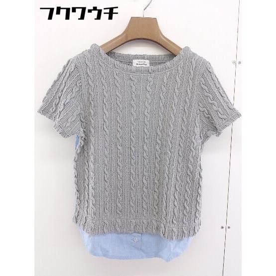 ◇ green label relaxing 切替 シャツ コットン ニット 半袖 カットソー グレー ブルー レディース 【1109210006679】