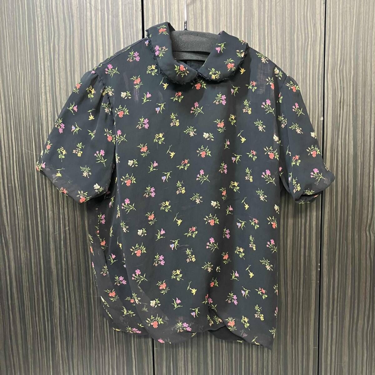 15aw TRICOT COMME des GARCONS 丸襟フラワーデザインシアーブラウス TP-B020 サイズS 柄 トリココムデギャルソン