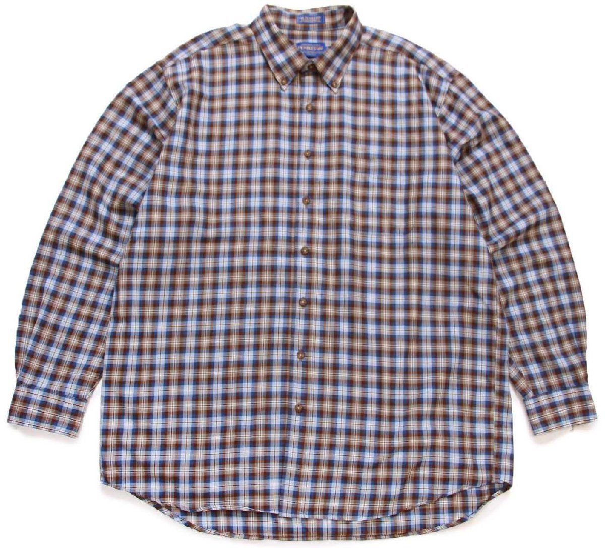 メキシコ製 SIR PENDLETON サーペンドルトン チェック ボタンダウン ウーステッド ウールシャツ XXL-L★特大 ビッグサイズ