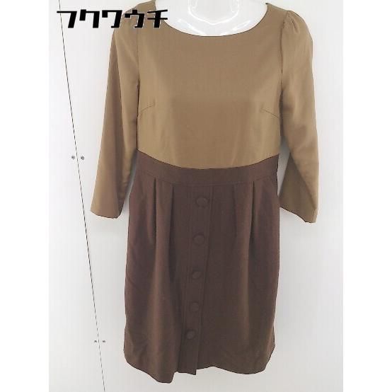 ◇ anatelier アナトリエ バックジップ 切替 長袖 膝丈 ワンピース サイズ36 ベージュ ブラウン レディース 【中古】 【1110280004960】