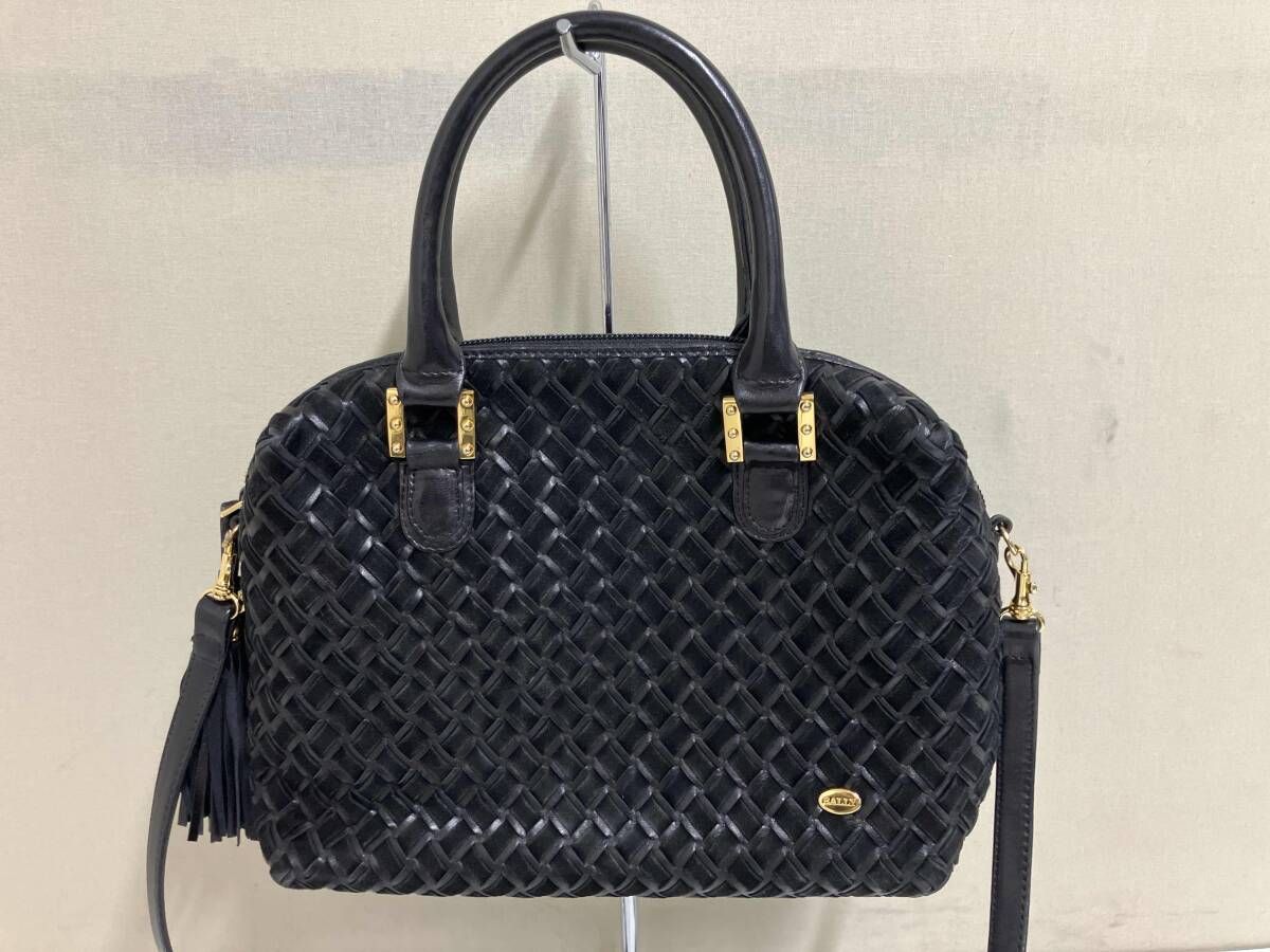 BALLY バリー ハンド ショルダー 2WAY レザーバッグ ブラック レザー編み込み 黒