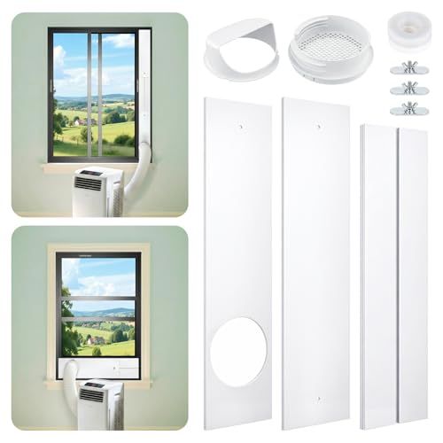 Ninonly 窓用ダクトパネル テラス窓用パネル 3枚セット 雨よけカバー/防虫ネット付き 13/15cm二重径対応 密閉性高 伸縮式 窓枠高さ67から182cmまで使用可 日本語取扱説明書付きe 836e4d4d