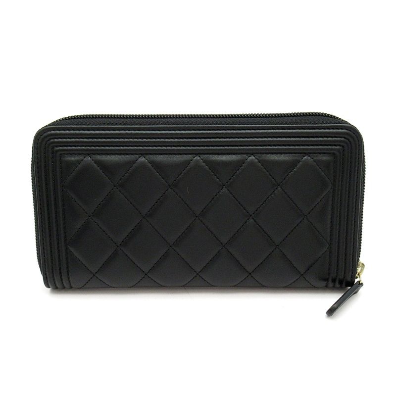 CHANEL ボーイシャネル ラムスキン 長財布 ブラック　ヴィンテージ　正規品 シャネル ボーイシャネル フルファスナー長財布 A80288 ラムスキン
