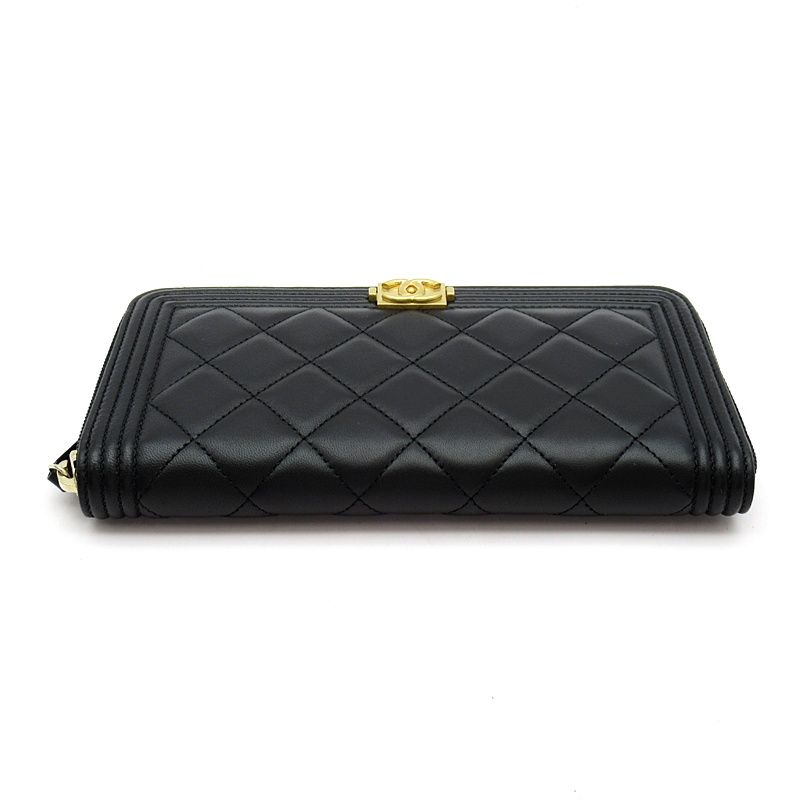 CHANEL ボーイシャネル ラムスキン 長財布 ブラック　ヴィンテージ　正規品 シャネル ボーイシャネル フルファスナー長財布 A80288 ラムスキン