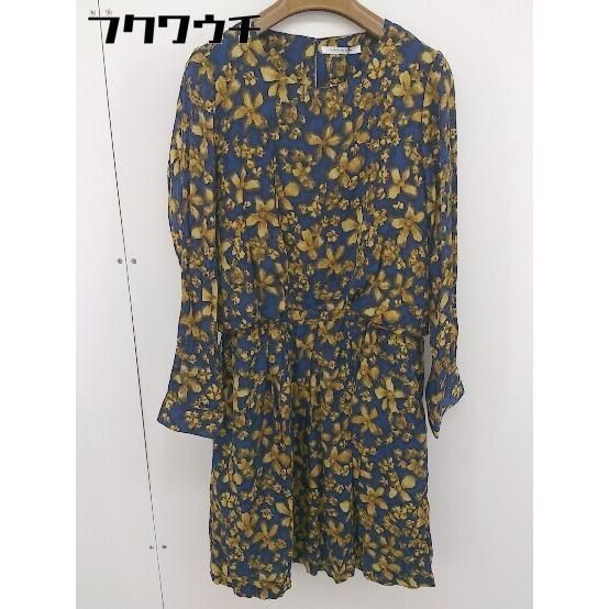 ◇ ◎ ●美品● LIBRE MAISON タグ付き 花柄 長袖 膝丈 ワンピース サイズ F ネイビー イエロー ブラウン レディース 【中古】 【1202190004687】