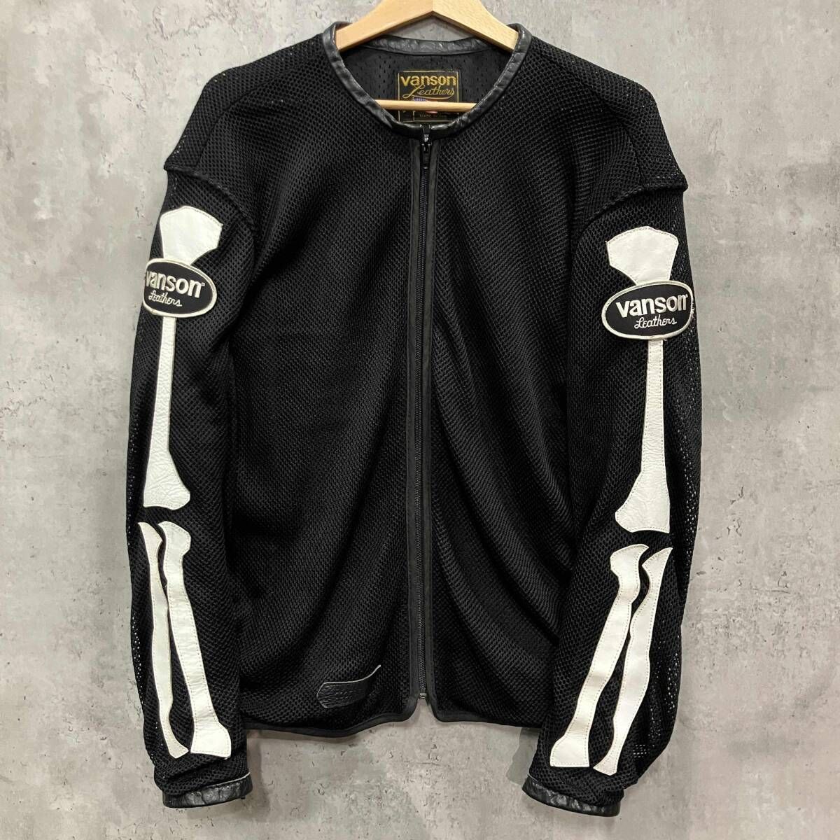 USA製 VANSON メッシュライダースジャケット ボーン size L ブラック ヴァンソン