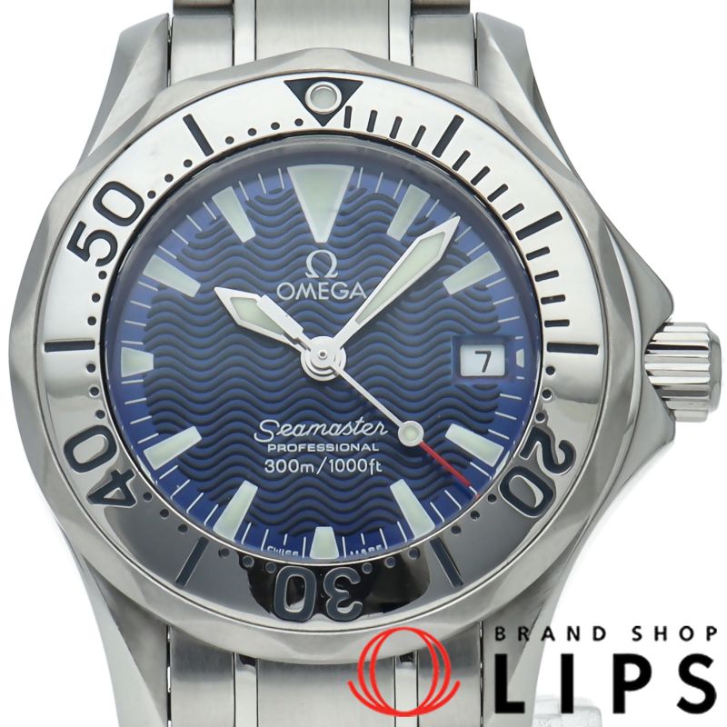 オメガ シーマスター300M クォーツ 28mm 2285.80 SS レディース時計 ブルー 仕上げ済 美品 【中古】