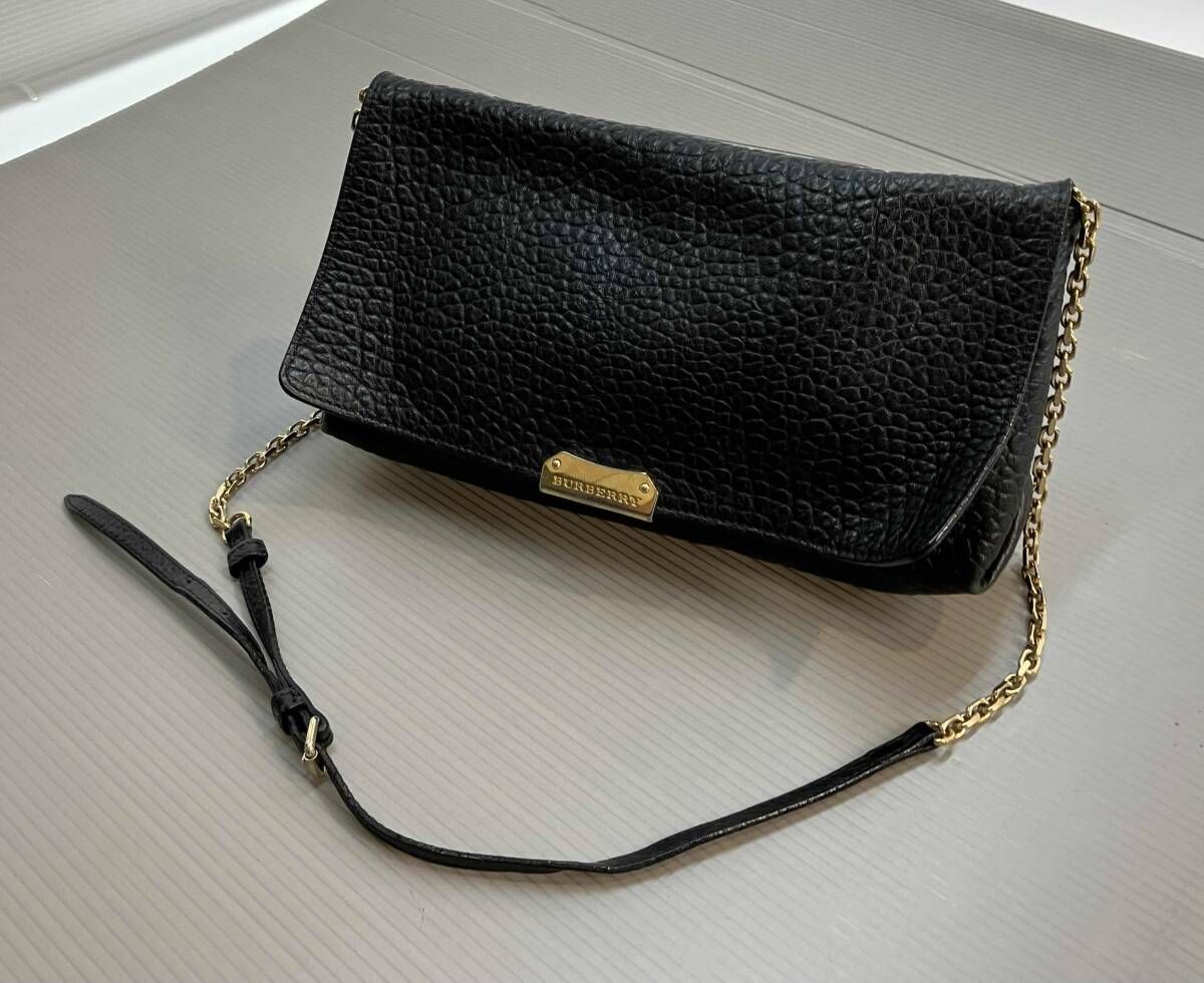 ★ BURBERRY バーバリー ショルダーバッグ グレインカーフスキン チェーンショルダー ブラック 通年