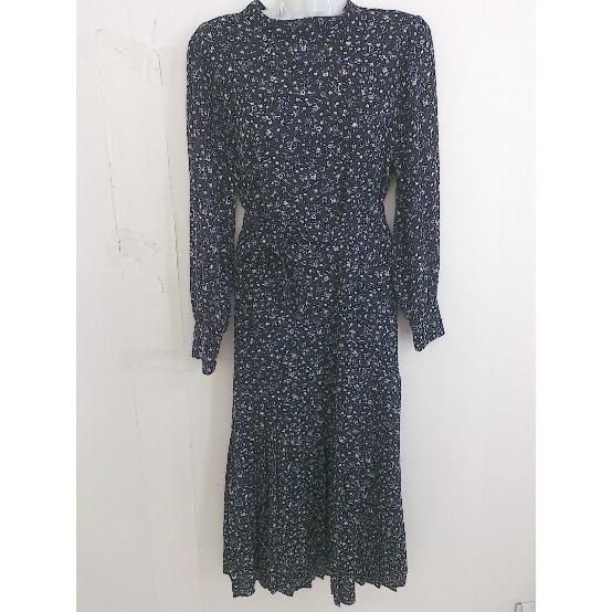 ◇ ◎ LOWRYS FARM 花柄 プリント ハイネック 長袖 ロング ワンピース サイズF ブラック パープル ホワイト レディース 【中古】 【1203020001289】