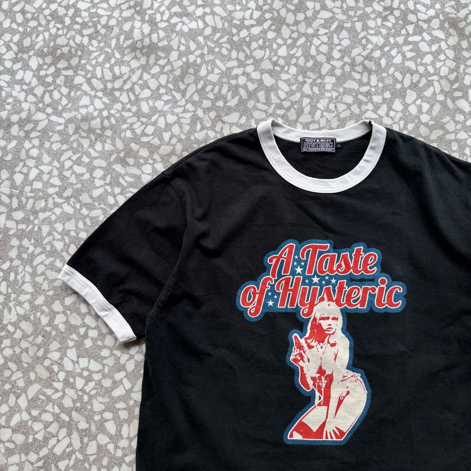 HYSTERIC GLAMOUR / Design ringer T-shirt sizeL ヒステリックグラマー　ヒスガール　リンガーTシャツ　ストリート　ユニセックス 半袖 sk8 横ノリ トレンド　黒