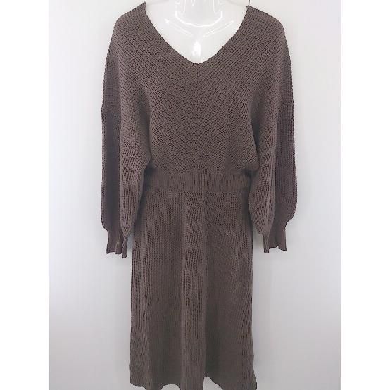 ◇ UNRELISH アンレリッシュ Vネック 長袖 ロング ワンピース サイズM ブラウン レディース 【中古】 【1203080003346】