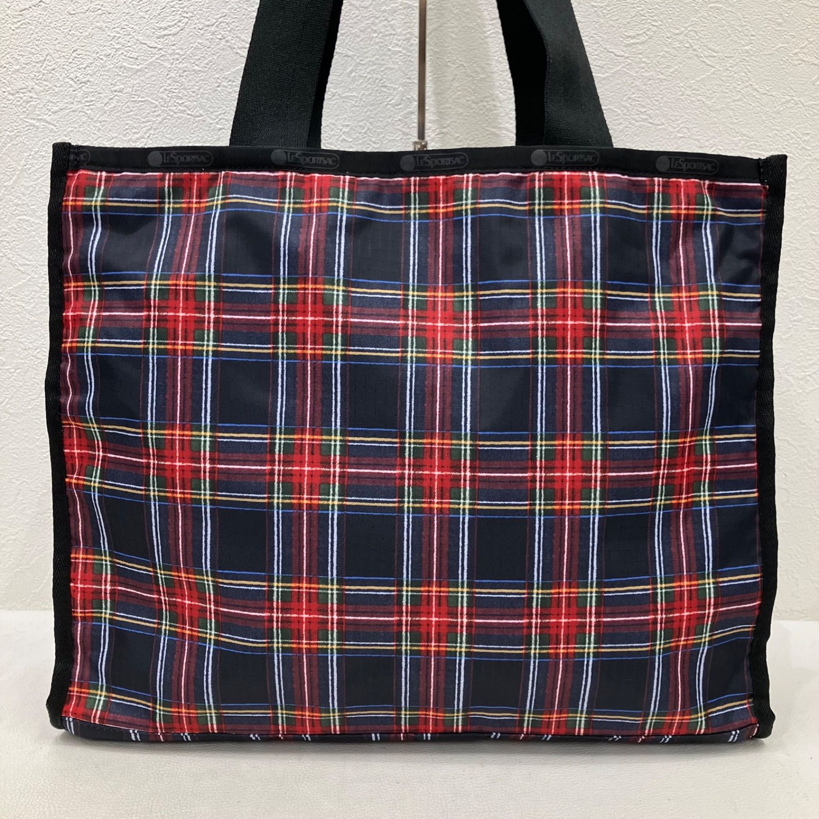 3277　良品　LeSportsac　レスポートサック　トートバッグ　 E/W BOOK TOTE　ネイビータータン　紺系　 タータンチェックコレクション　ナイロン　軽量　 PC収納　日本限定　レディース