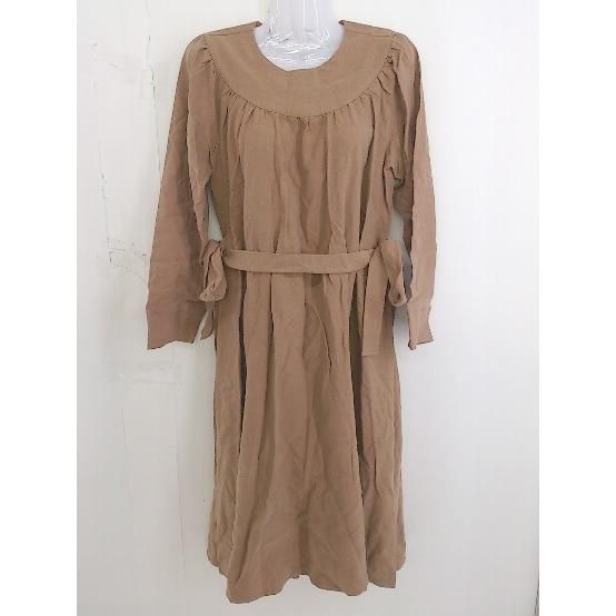 ◇ ◎ merlot メルロー ウエストリボン付 長袖 膝下丈 ワンピース ブラウン系 レディース 【中古】 【1203090002711】