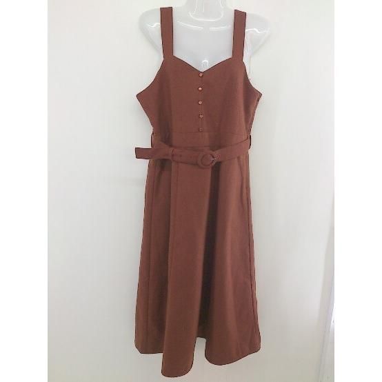 ◇ ◎ merlot メルロー ノースリーブ サイドジップ 膝下丈 ワンピース ブラウン レディース 【中古】 【1203150012599】