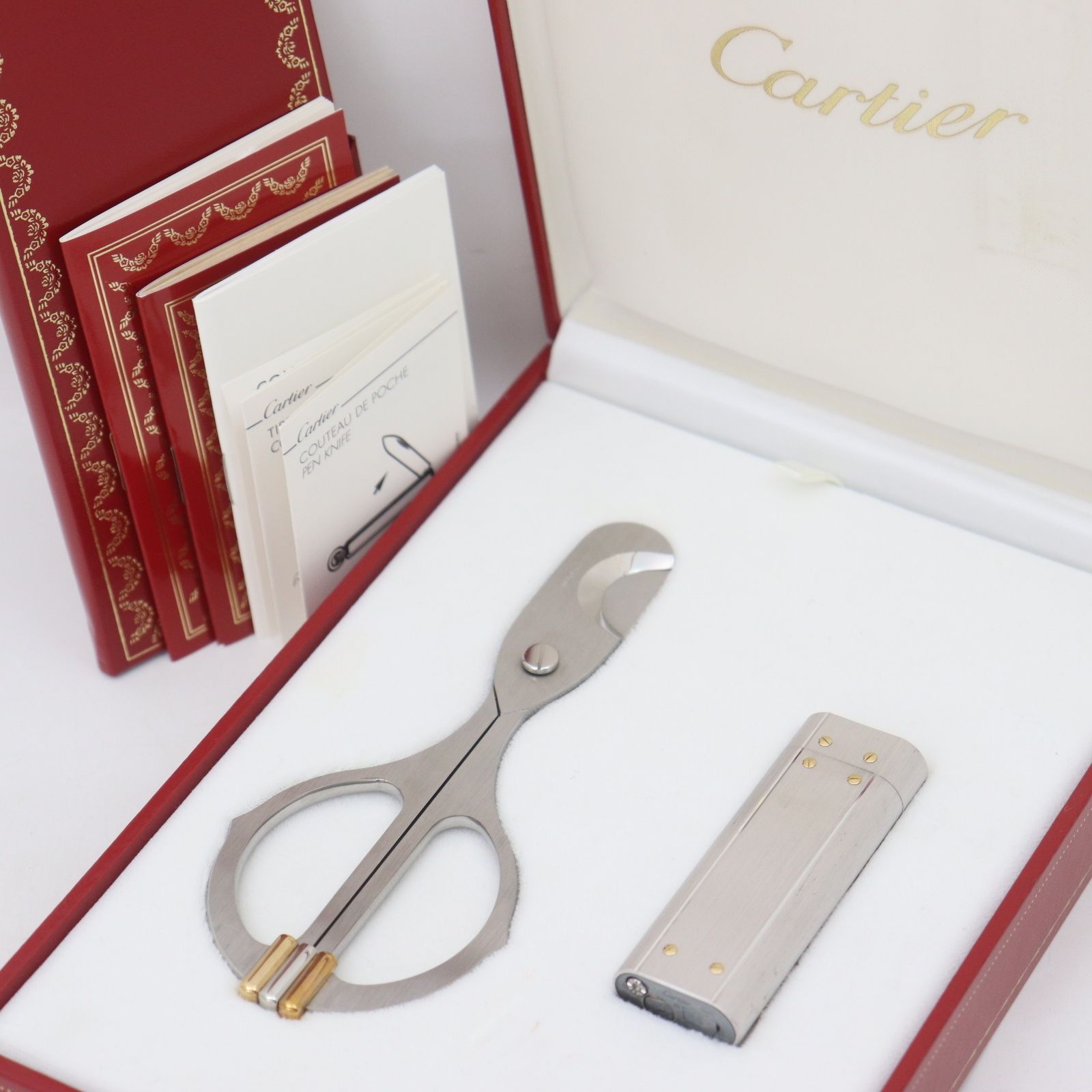 ITI4MZOXFZ2S Cartier カルティエ サントス ライター シガーカッター付き 石なし ケース 火花確認済み 喫煙具 SS