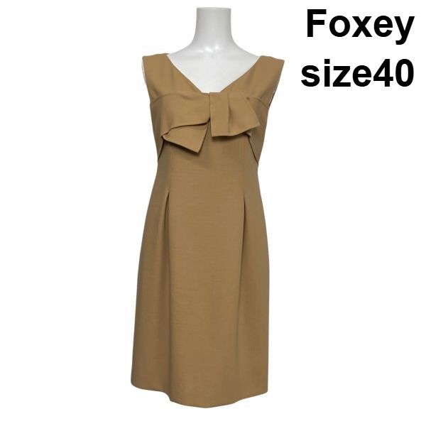 ◇ フォクシー Foxey ノースリーブワンピース ドレス 膝丈 リボン