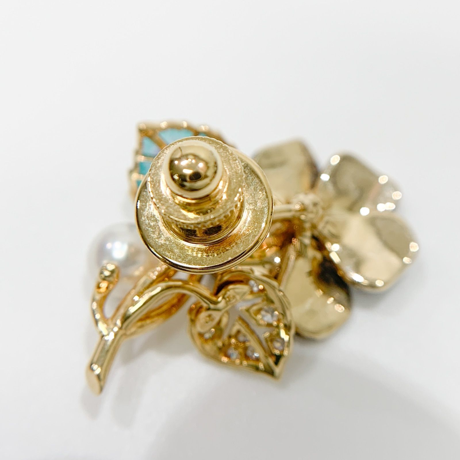 中古】ミキモト MIKIMOTO パール エナメル ダイヤ ピンブローチ お花 