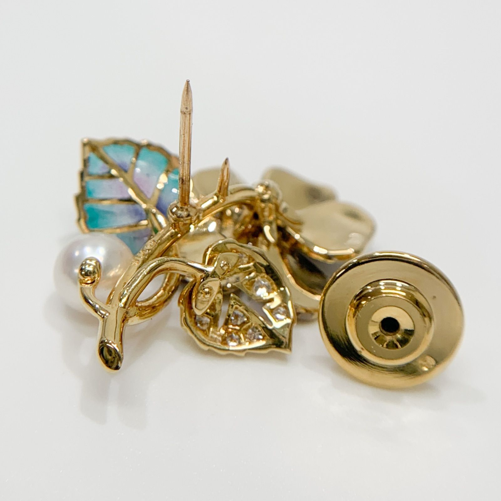 中古】ミキモト MIKIMOTO パール エナメル ダイヤ ピンブローチ お花 